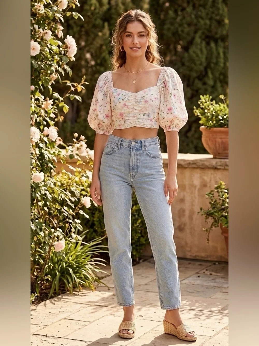 NWT Abercrombie & Fitch Floral Puff Sleeve Size M Corset Crop Blouse